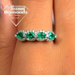 Emerald & White Baguette Diamond Cocktail Ring on 925 Sterling Silver